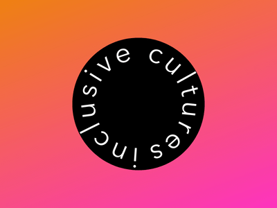 orange and pink gradient with a black and white Inclusive Cultures circular logo 