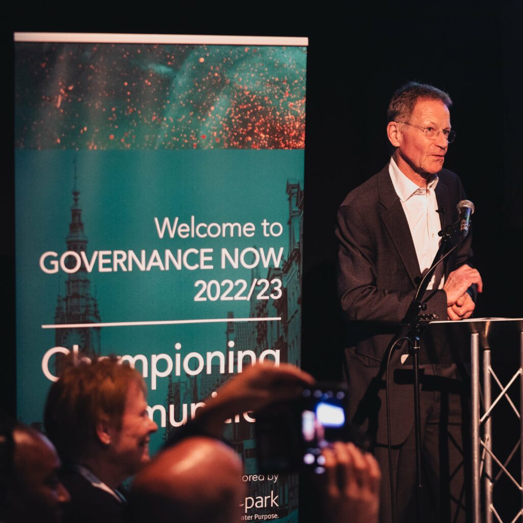 Sir Nick Serota delivering a speech for the Governance Now 2022/23 conference. 