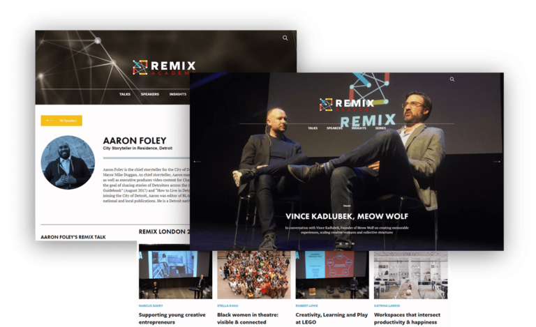 A collage of adverts for the REMIX academy