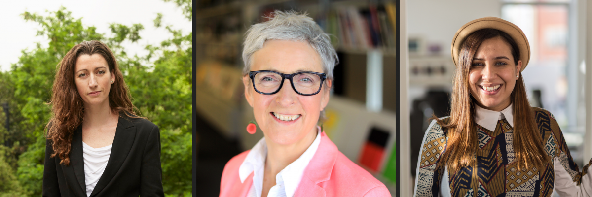 A collage with headshots of Kate Bellamy, Sarah Weir and Anisa Morridadi