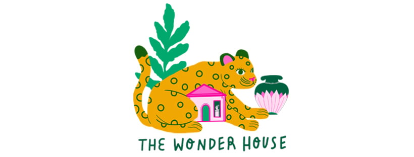 A cartoon leopard with the words 'The Wonder House'