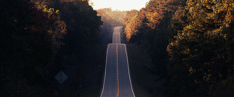 A straight road with trees on either side