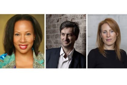 A triptych of colour head shots of the new Board members from left to right is Suzann McLean MBE, Jonathan Reekie CBE and Kate Varah