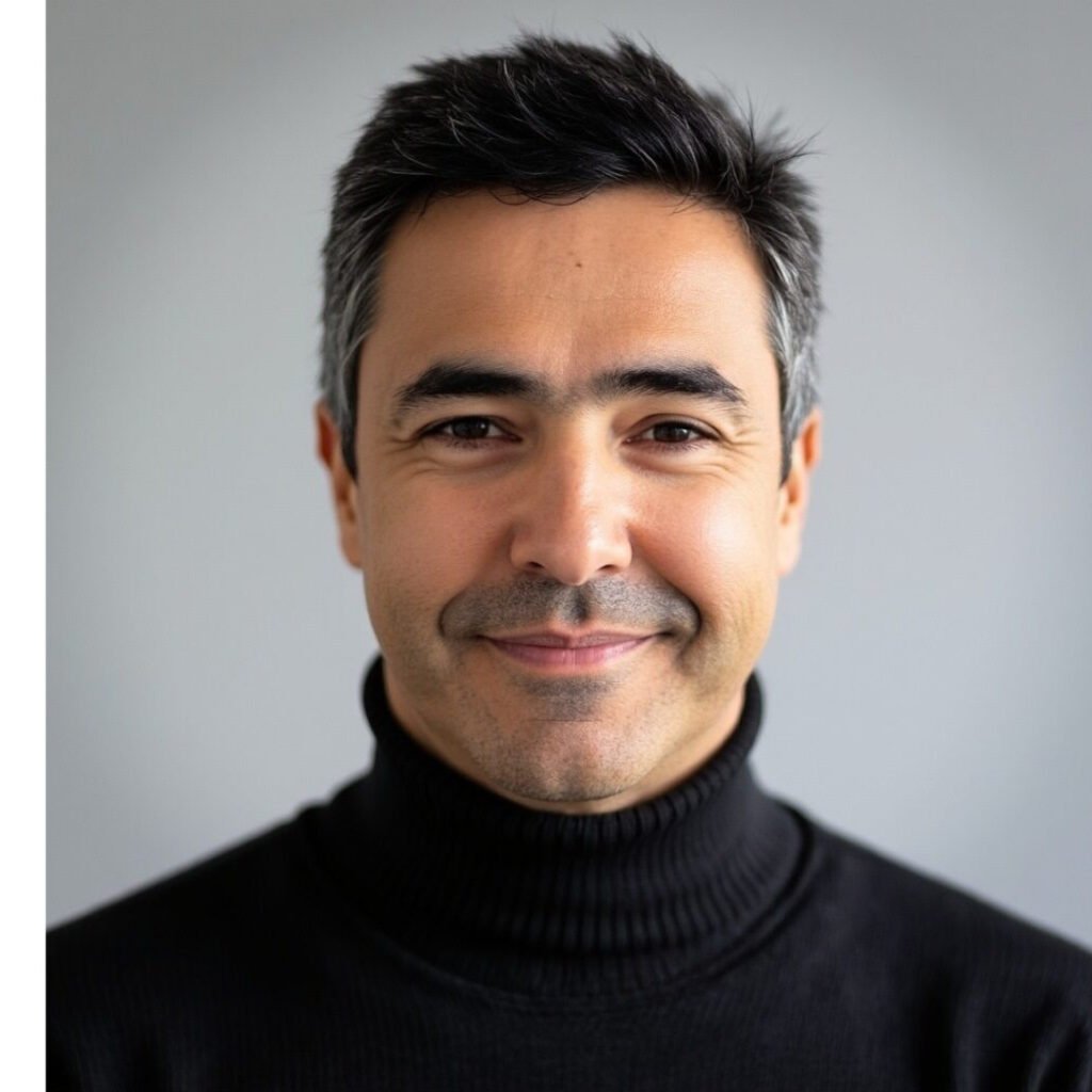 Headshot of Raj Tulsiani, he is wearing a black turtleneck jumper and smiling 