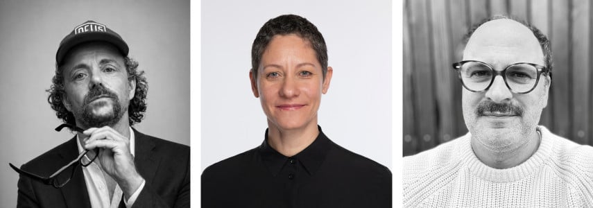 Headshots of new Clore Leadership Trustees: E-J Scott, Bengi Ünsal and Justin Spooner